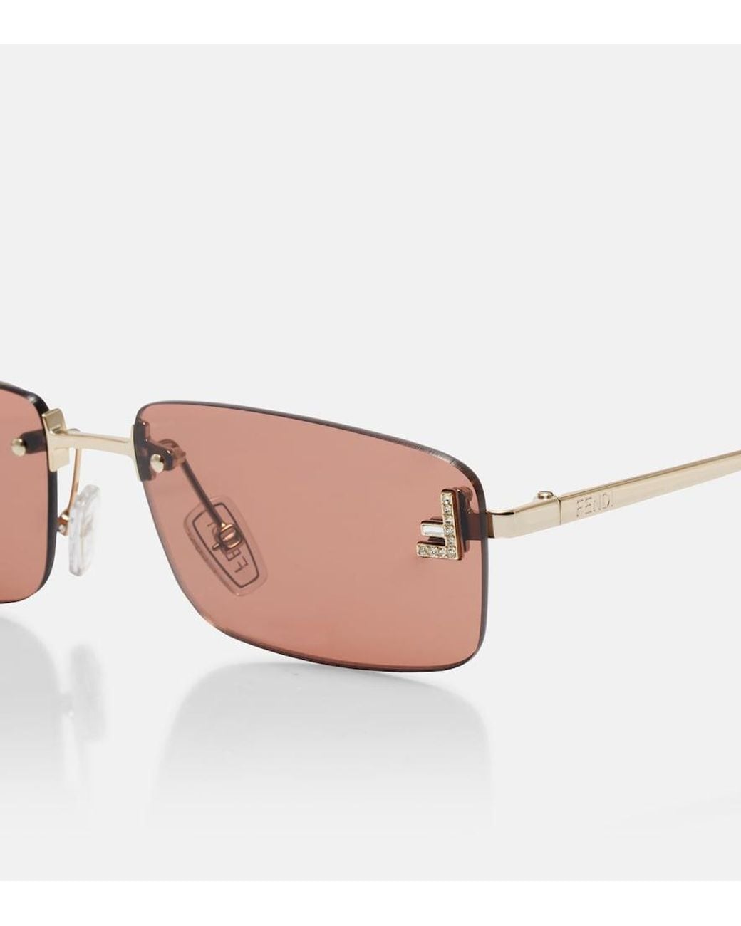 Fendi Pink First Crystal Rectangular Sunglasses