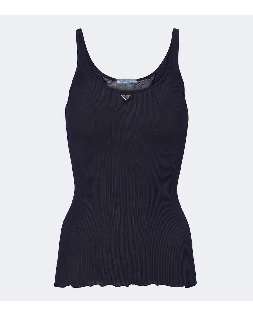 Prada Blue Ribbed-Knit Silk Tank Top
