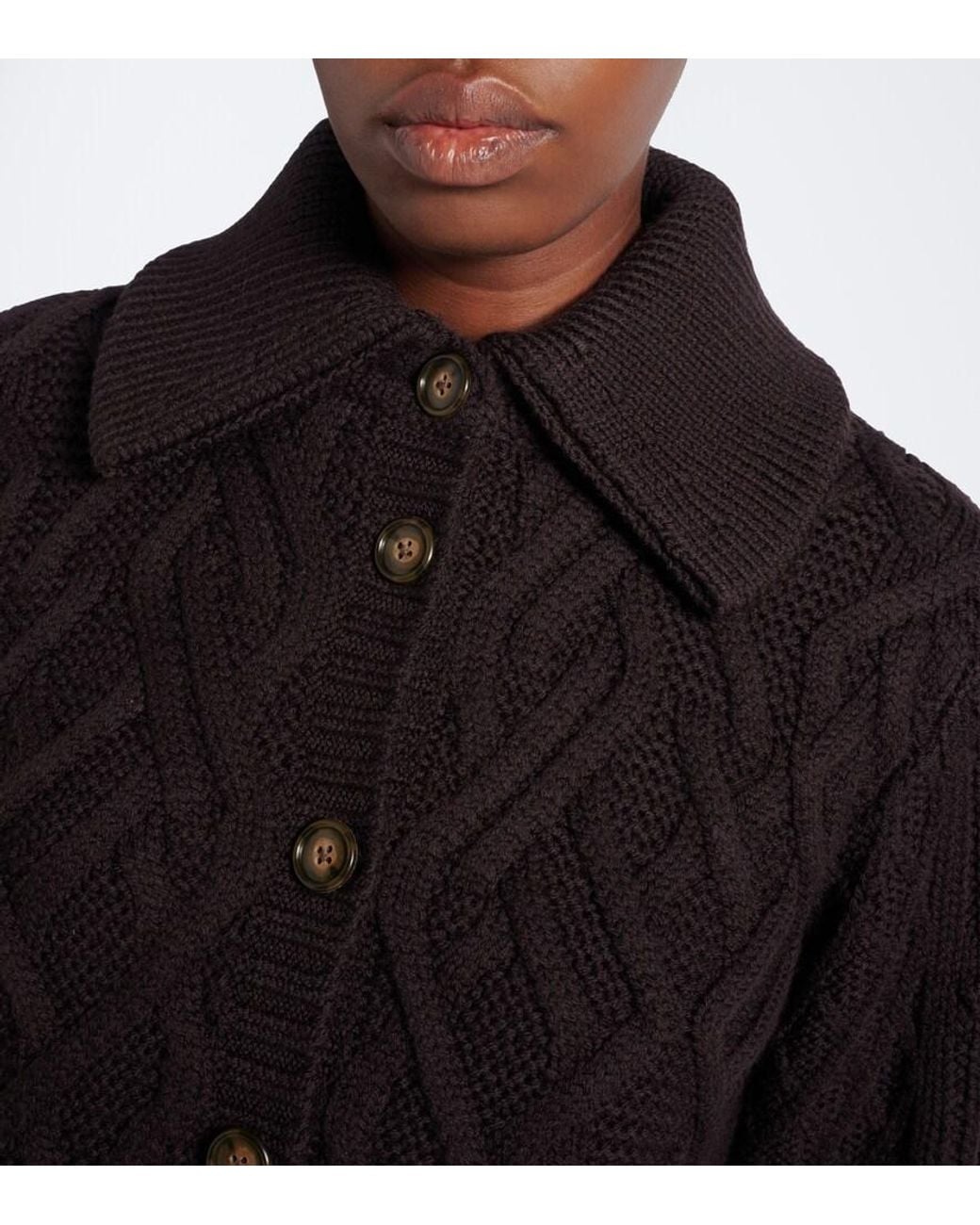Emilia Wickstead Black Brinkley Cable-Knit Wool Cardigan