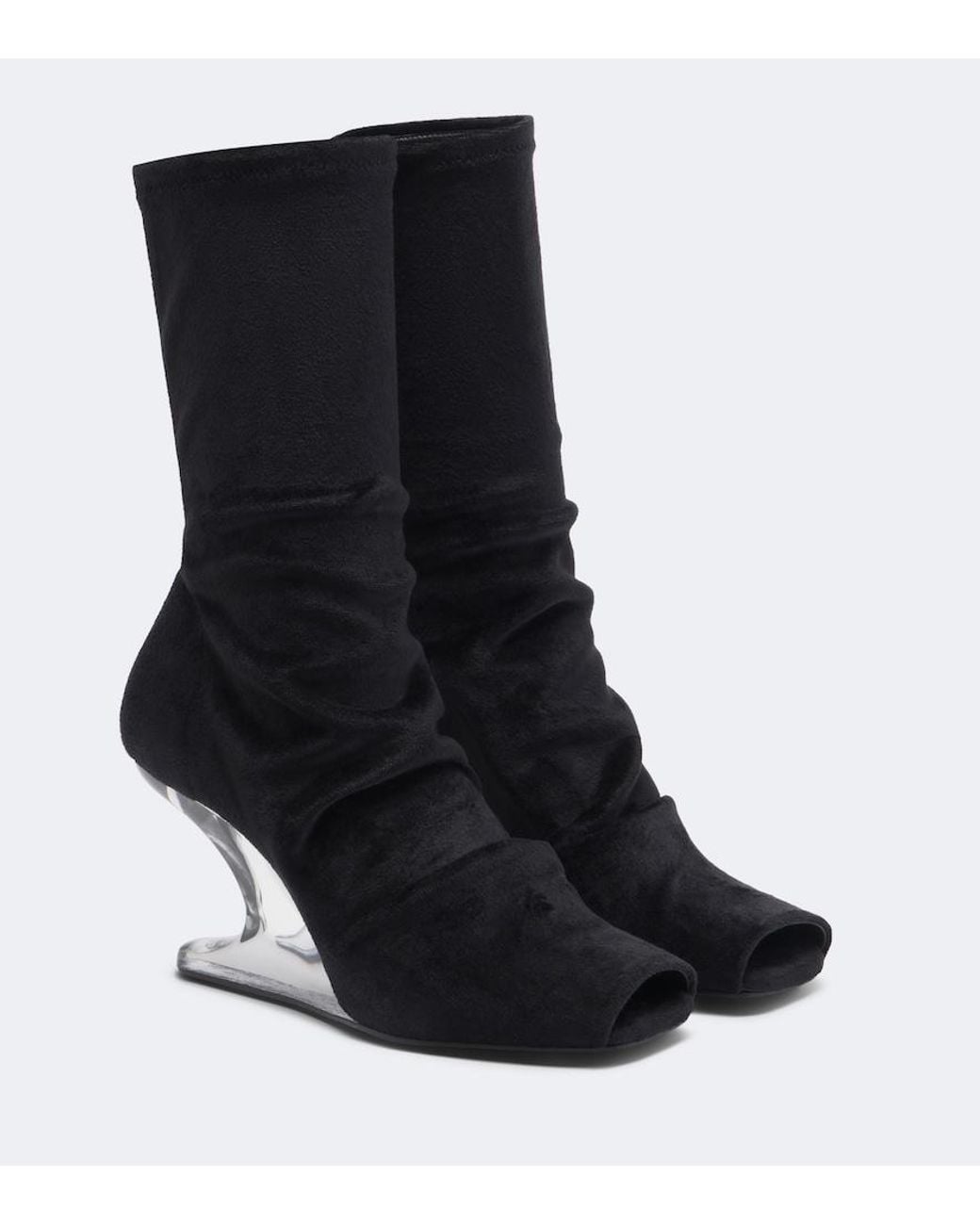 Rick Owens Black Cantilever Velvet Jersey Ankle Boots
