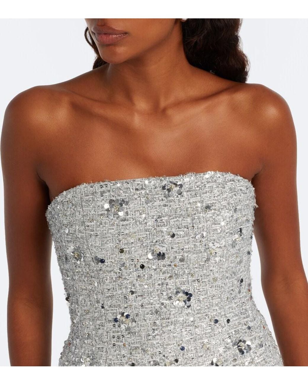 Jonathan Simkhai Gray Kit Sequined Tweed Bustier Dress