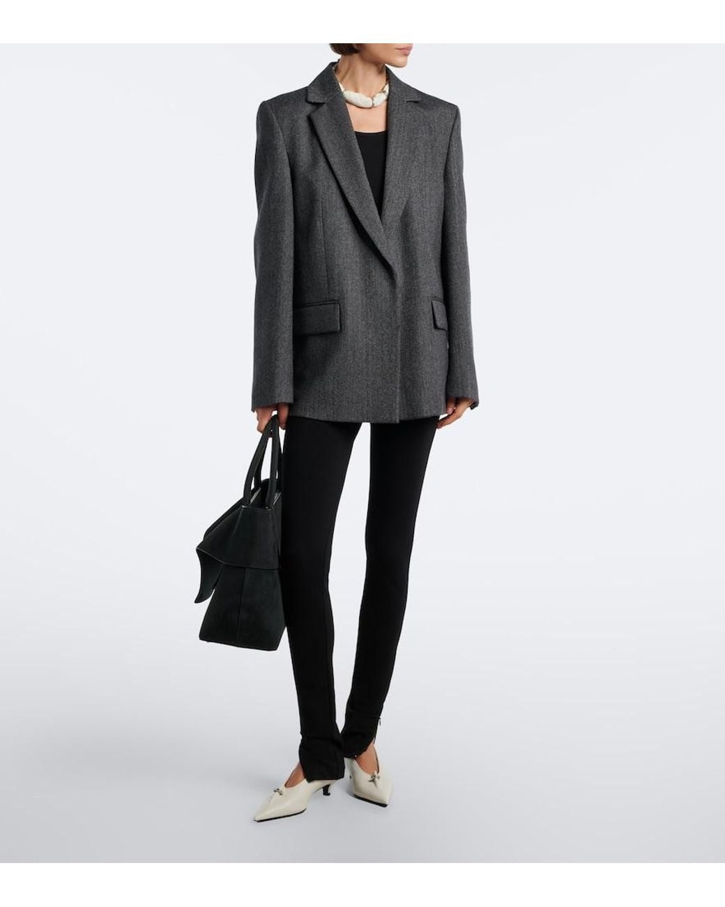 Totême Black Herringbone Wool Blazer
