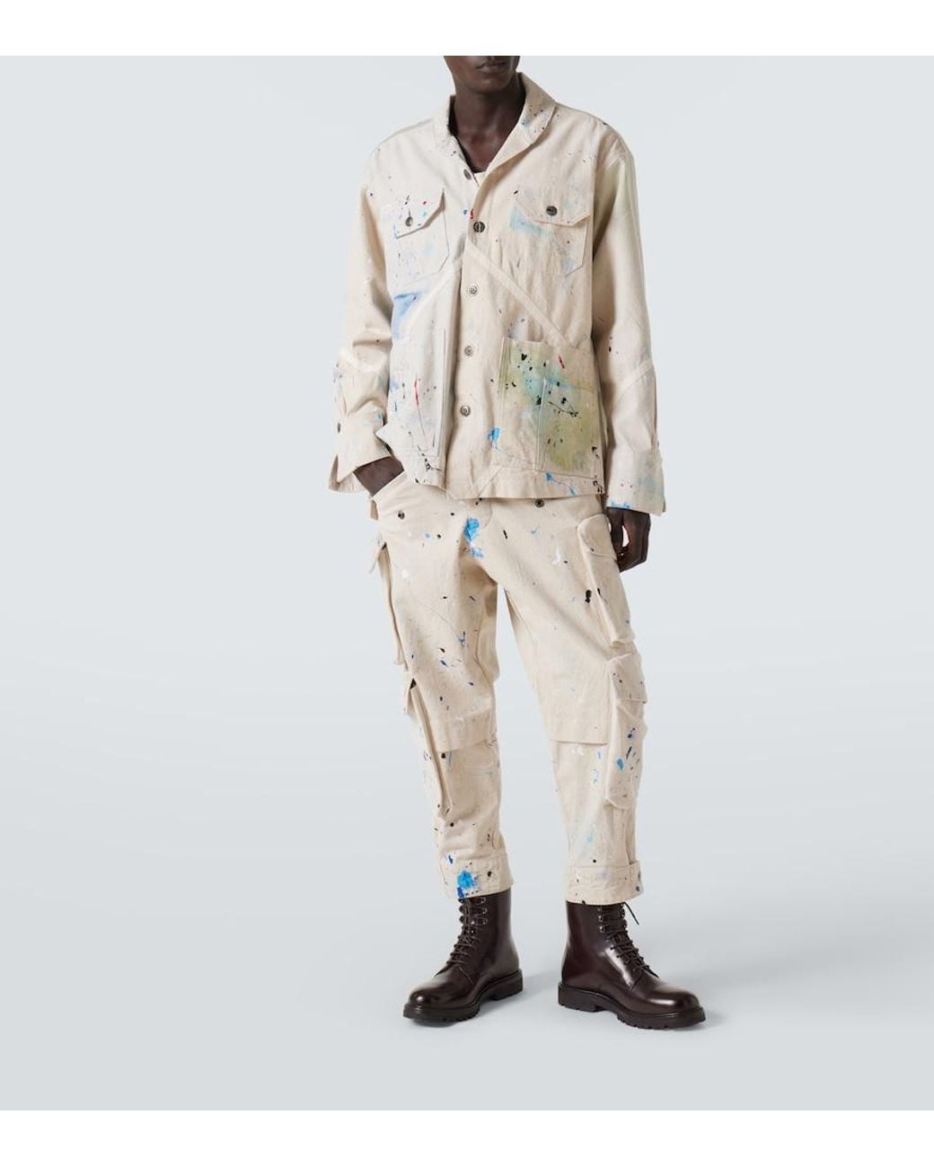 Greg Lauren Natural Painters Printed Cotton Cargo Pants for men