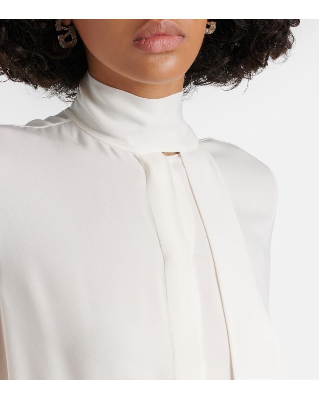 Valentino Garavani White Bow-Tie Neck Silk Georgette Blouse