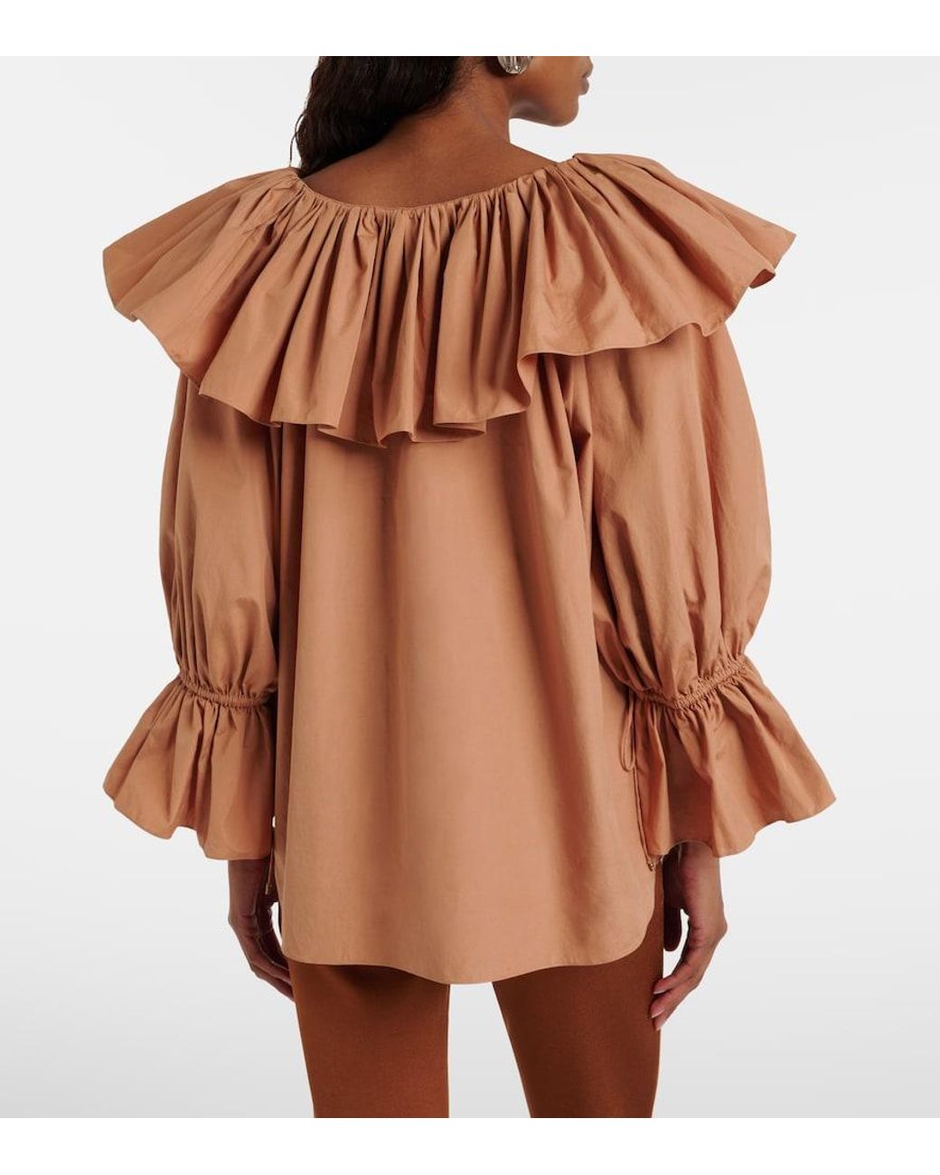Chloé Brown Ruffled Cotton Poplin Blouse