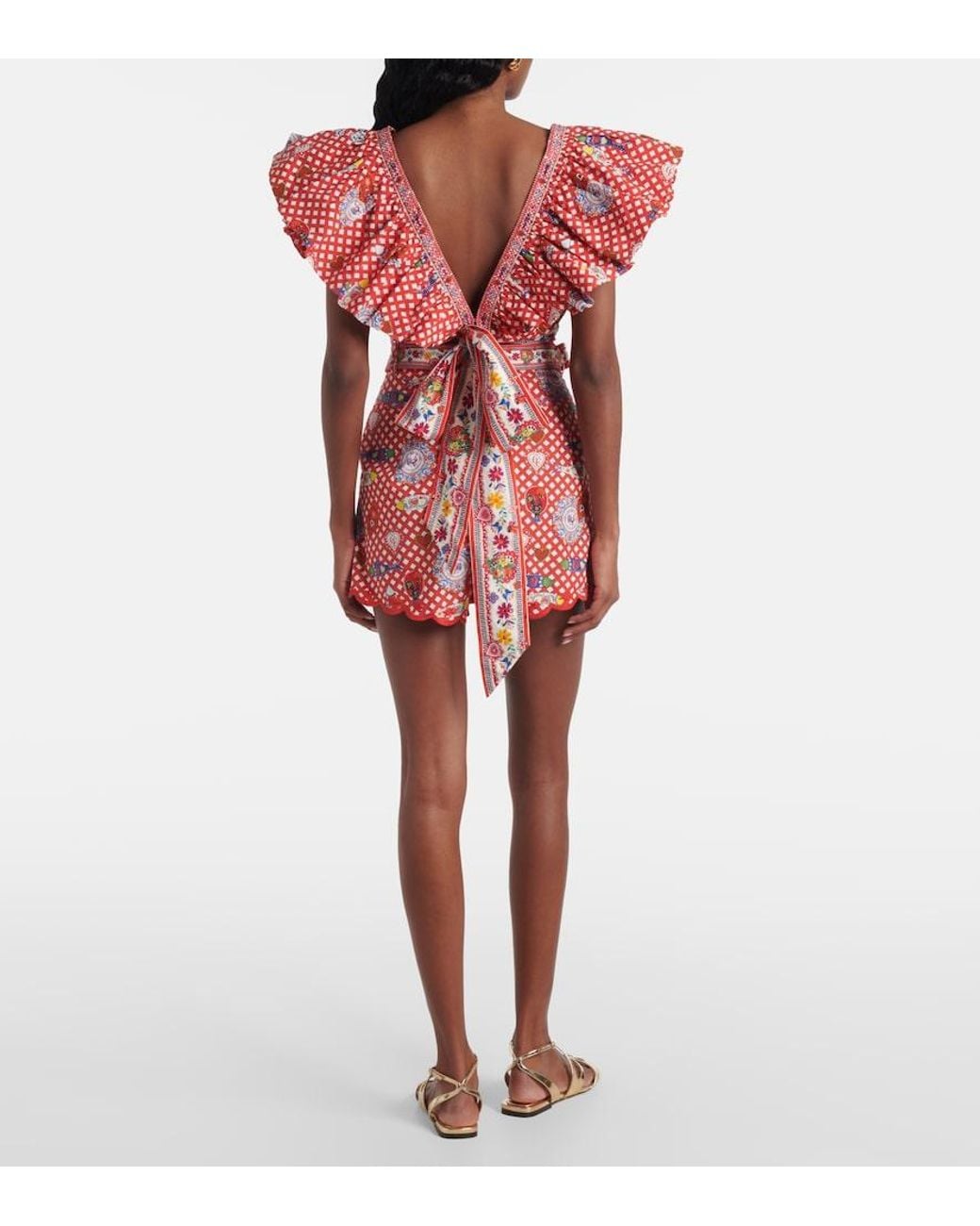 Camilla Red Printed Ruffled Cotton Top