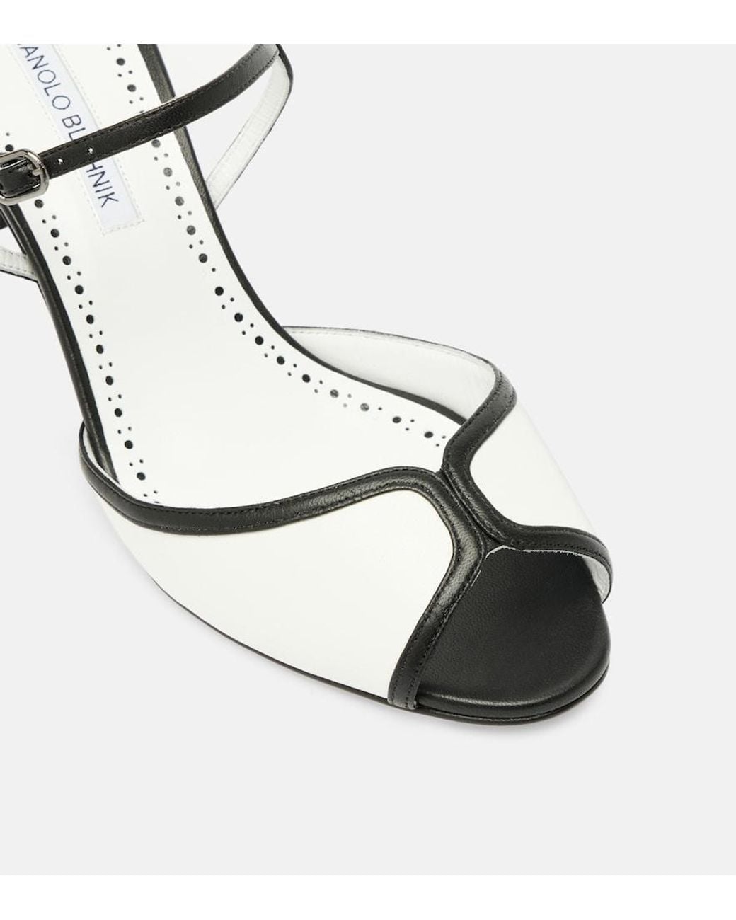 Manolo Blahnik White Versari 70 Leather Mules