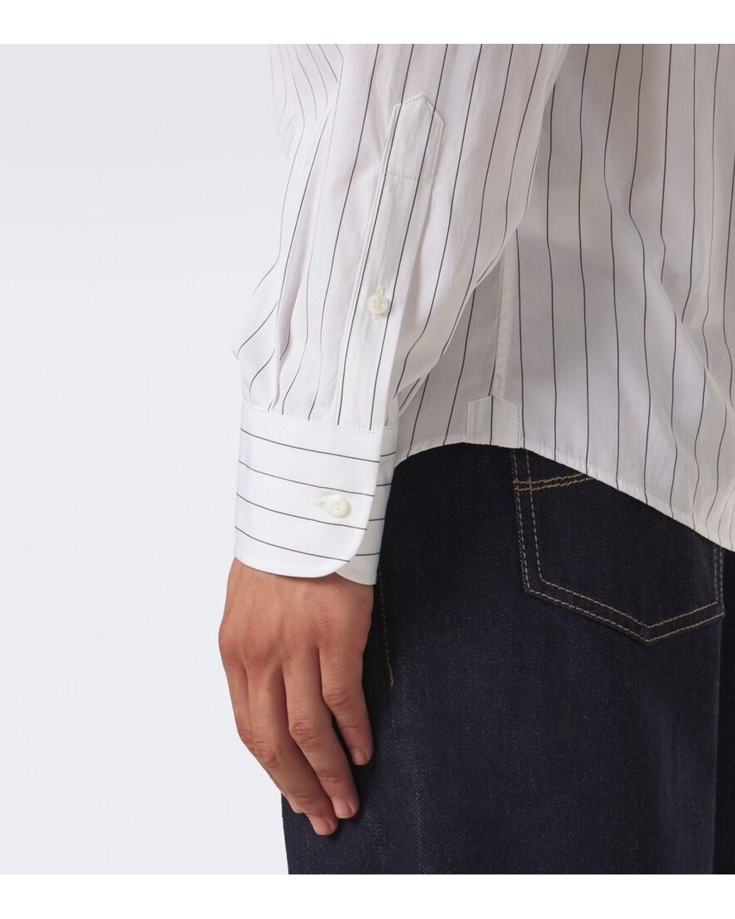 Brunello Cucinelli White Pinstriped Cotton Poplin Shirt for men