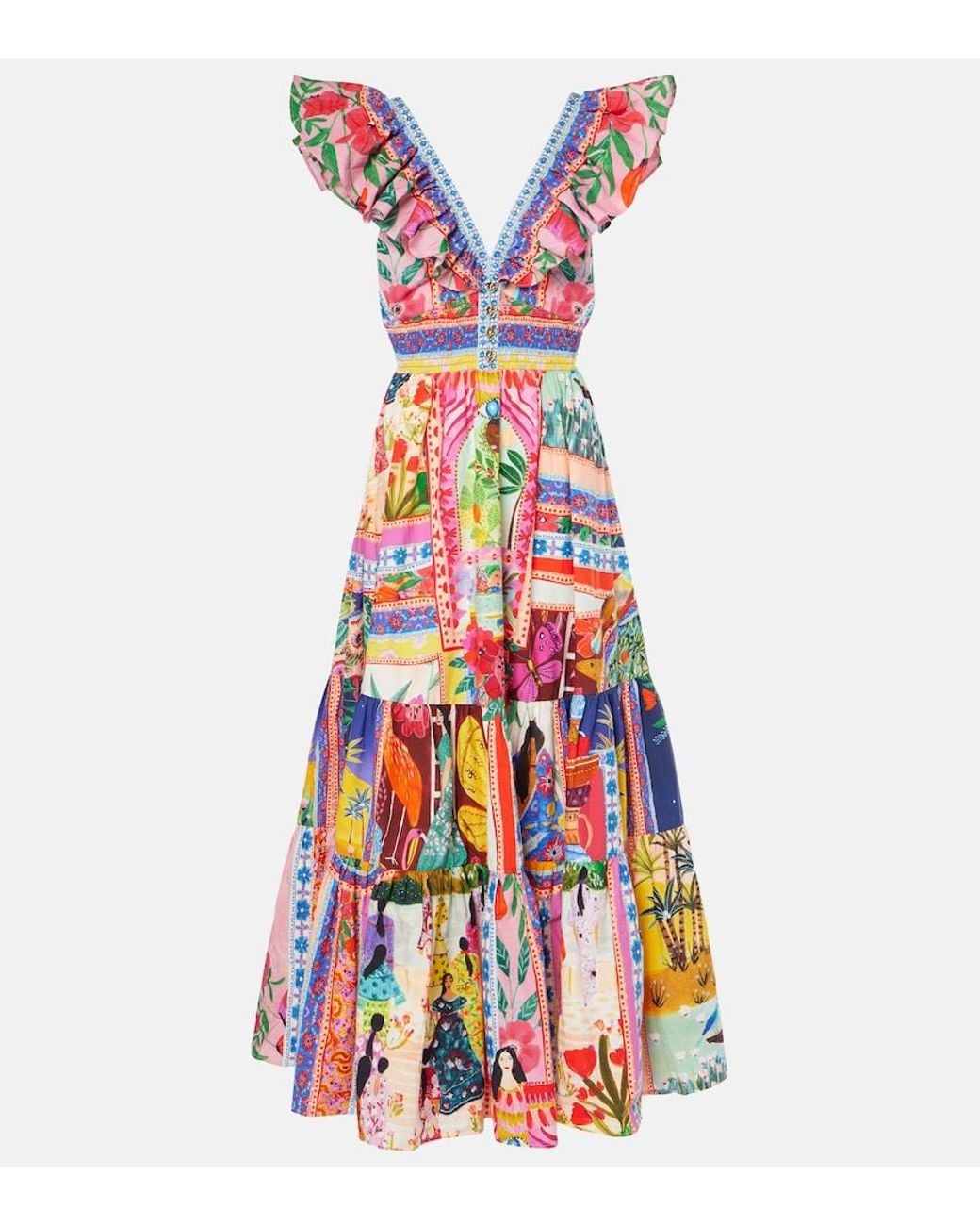 Camilla White Tiered Dress With Neck Frill Roeqiyas Realm