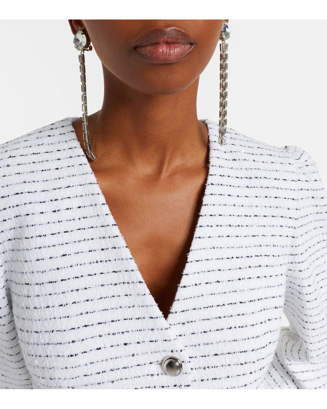 Alessandra Rich White Fringed Clip-On Drop Earrings