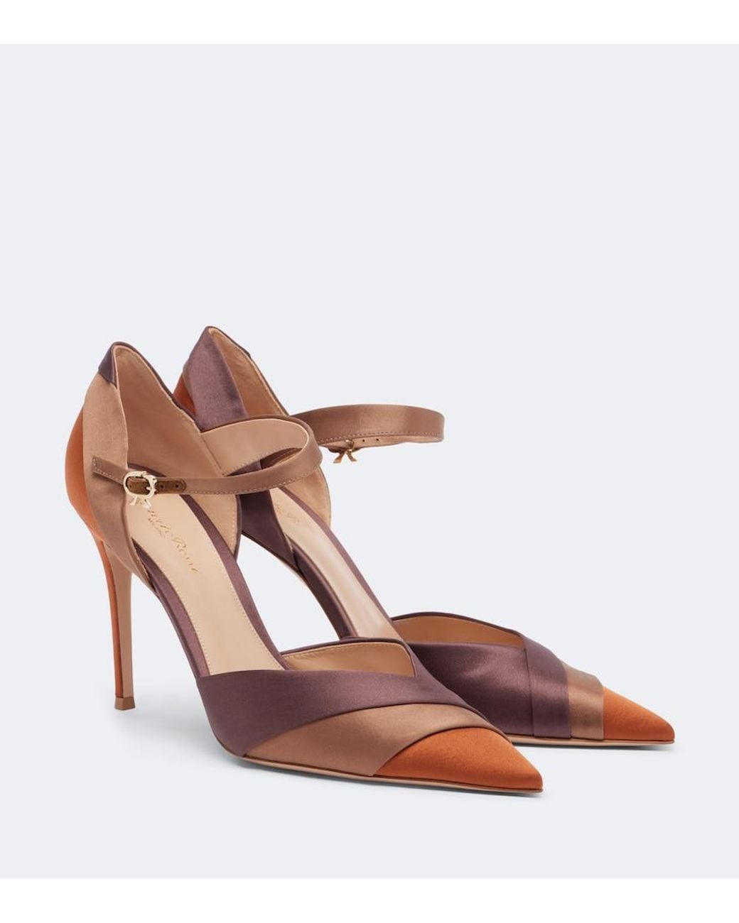 Gianvito Rossi Brown Sofia D'Orsay Satin Pumps