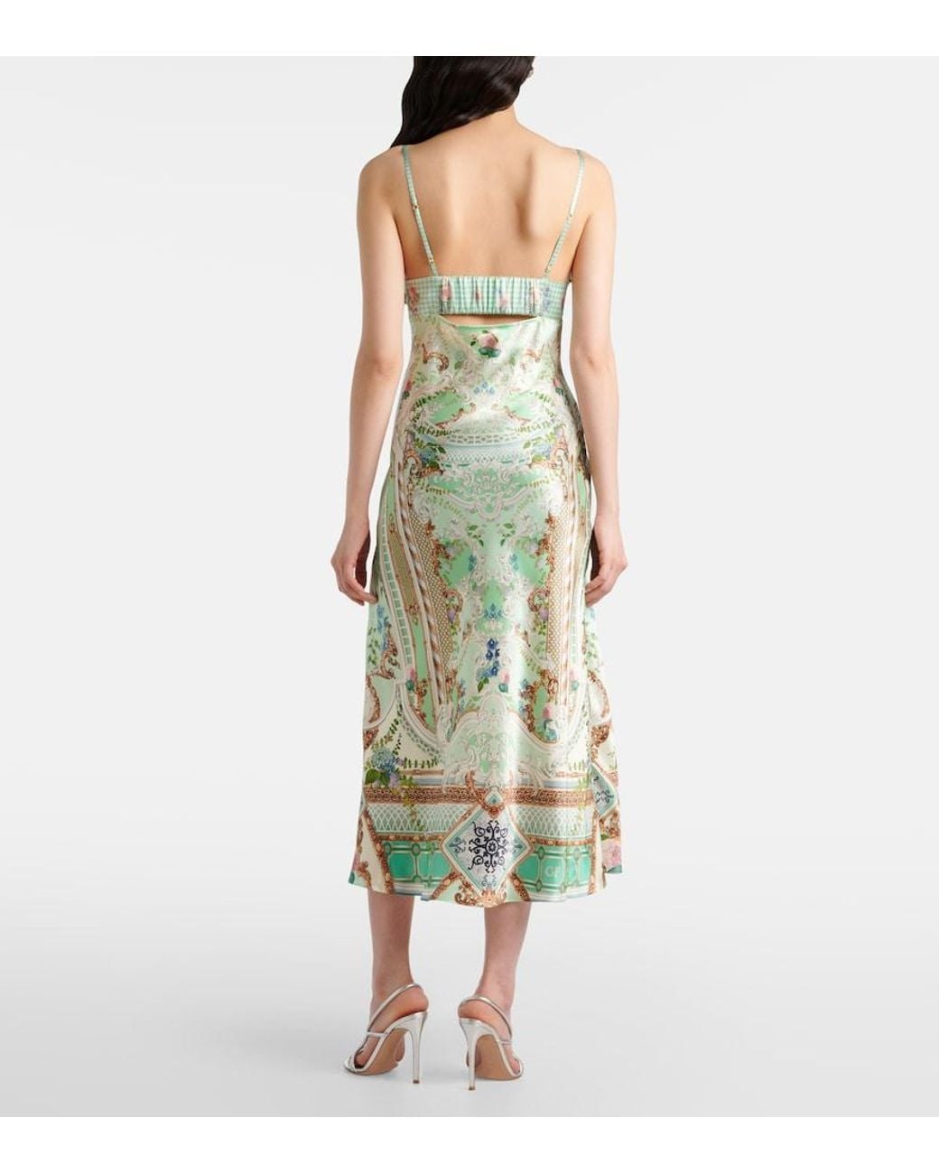 Camilla Green Gathered Silk Midi Dress