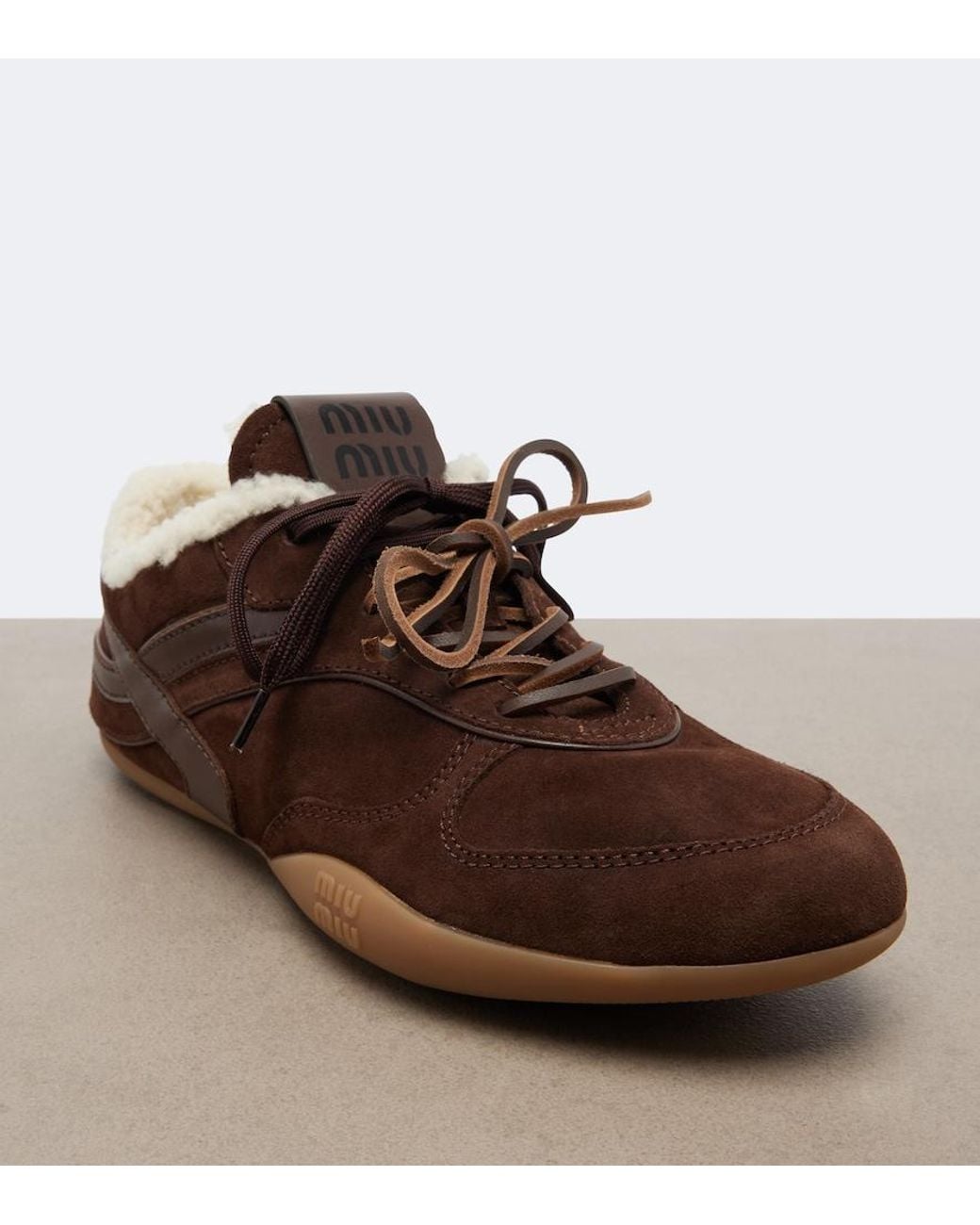 Miu Miu Brown Gymnasium Leather-Trimmed Suede Sneakers