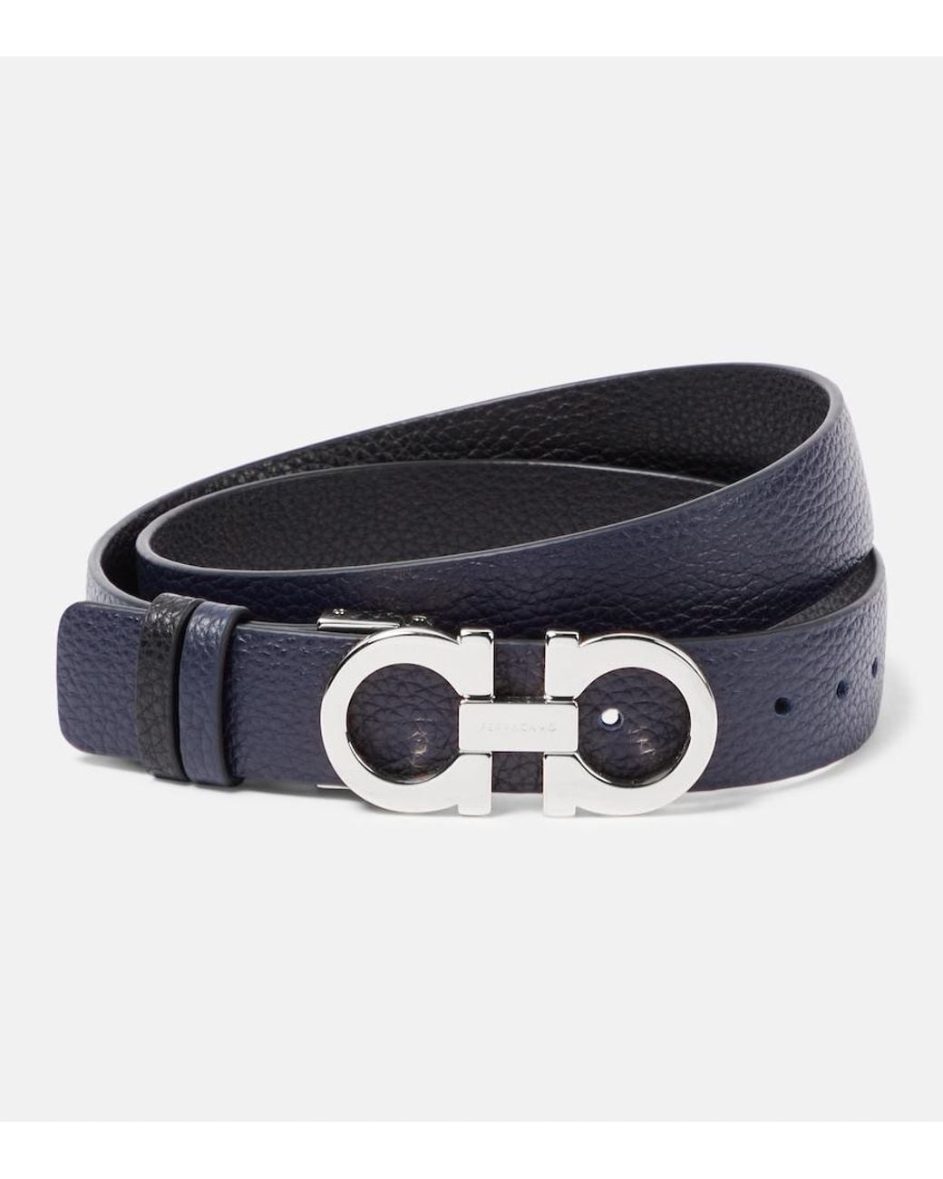 Ferragamo Blue Gancini Reversible Leather Belt