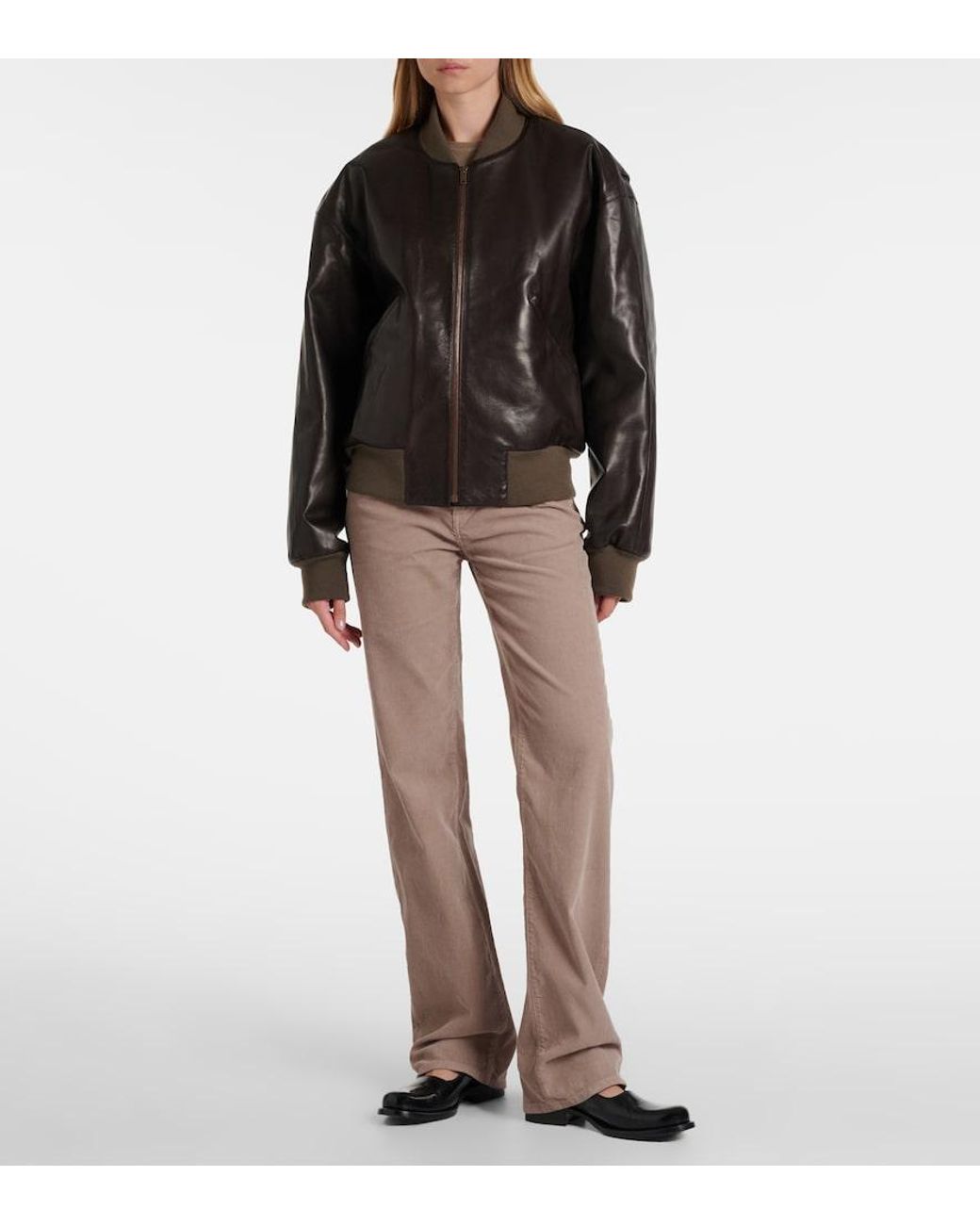 The Row Black Morisel Leather Bomber Jacket