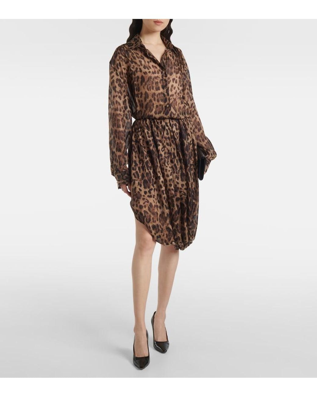 JACQUES WEI Brown Leopard-Print Chiffon Midi Skirt