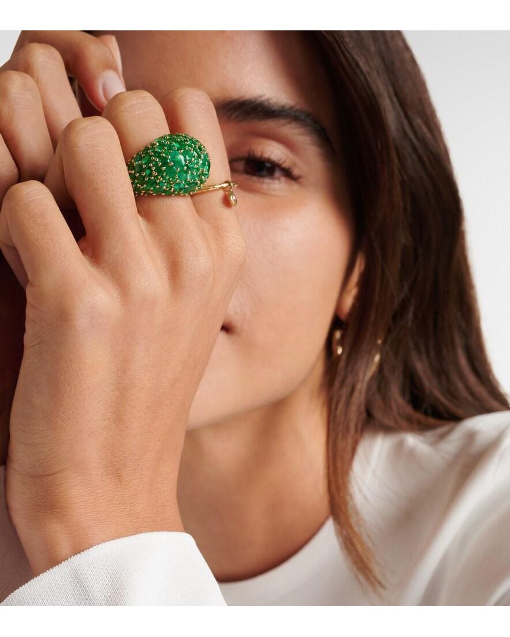 Octavia Elizabeth Green Earth Dome 18kt Gold Ring With Emeralds