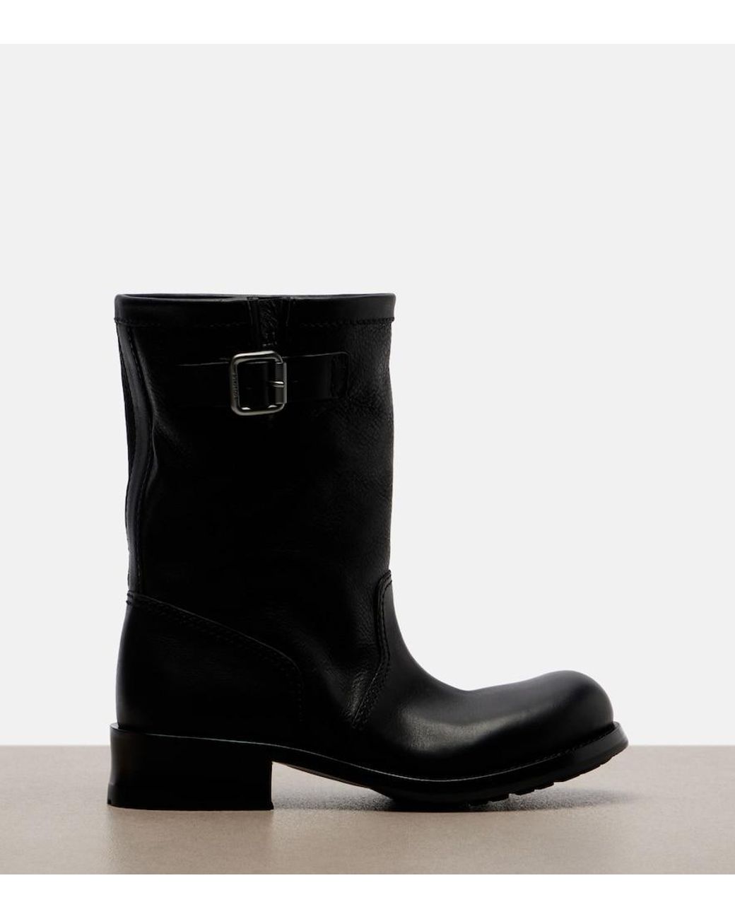 Prada Black Leather Mid-Calf Boots