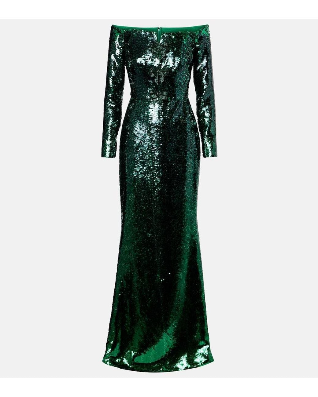 Elie Saab Green Sequined Off-Shoulder Gown