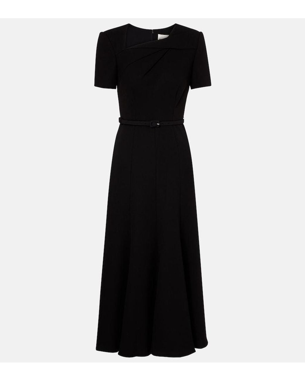 Roland Mouret Black Belted Crepe Midi Dress