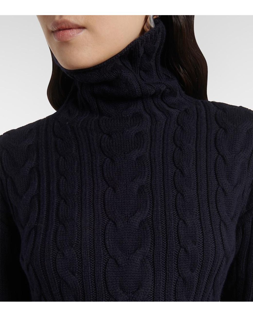 Totême Blue Cable-Knit Wool And Cotton Turtleneck Sweater