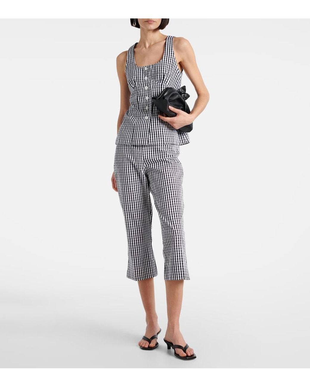 Faithfull The Brand Blue Gingham Cotton Poplin Capri Pants