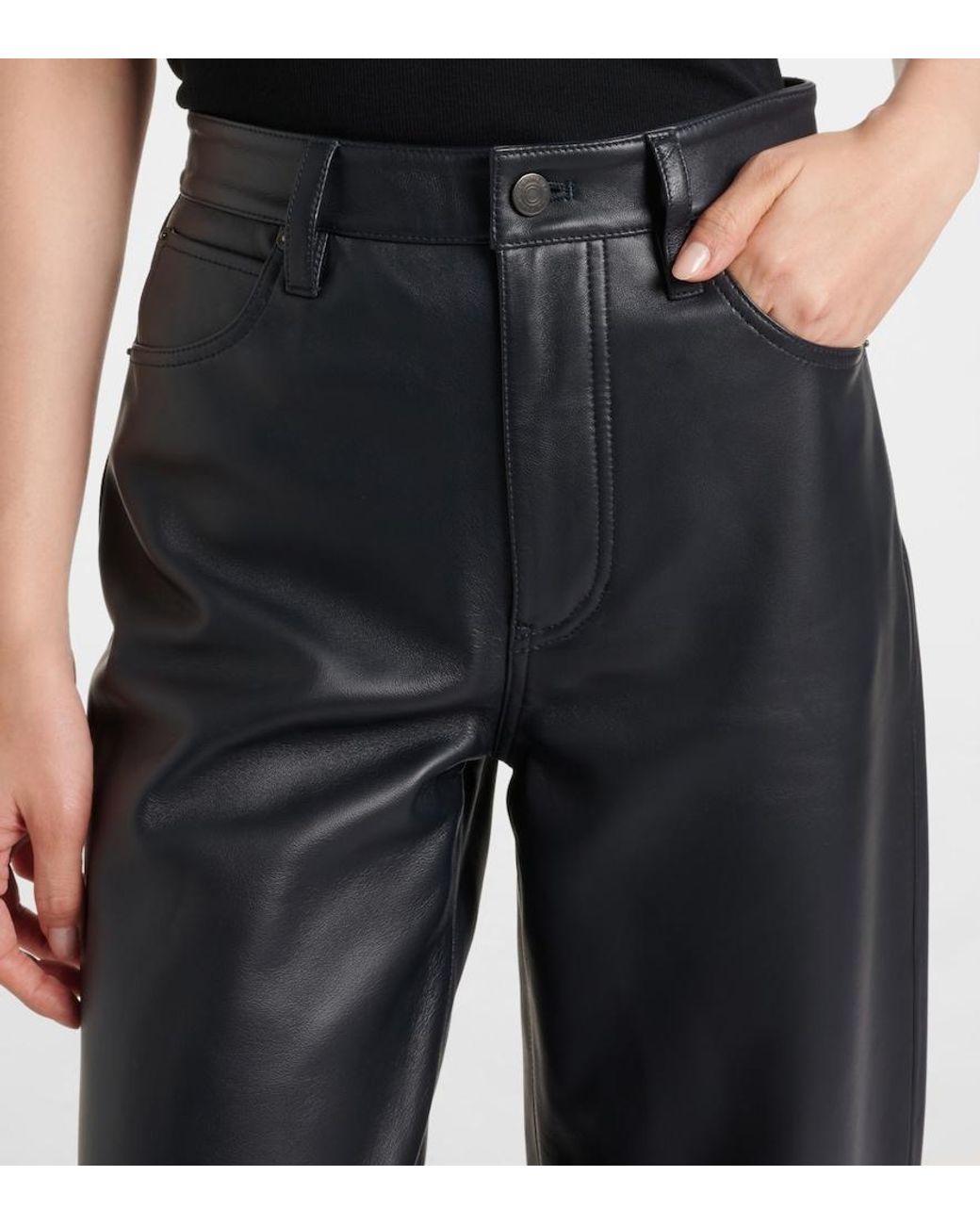 FRAME Blue Neat Leather Straight Pants