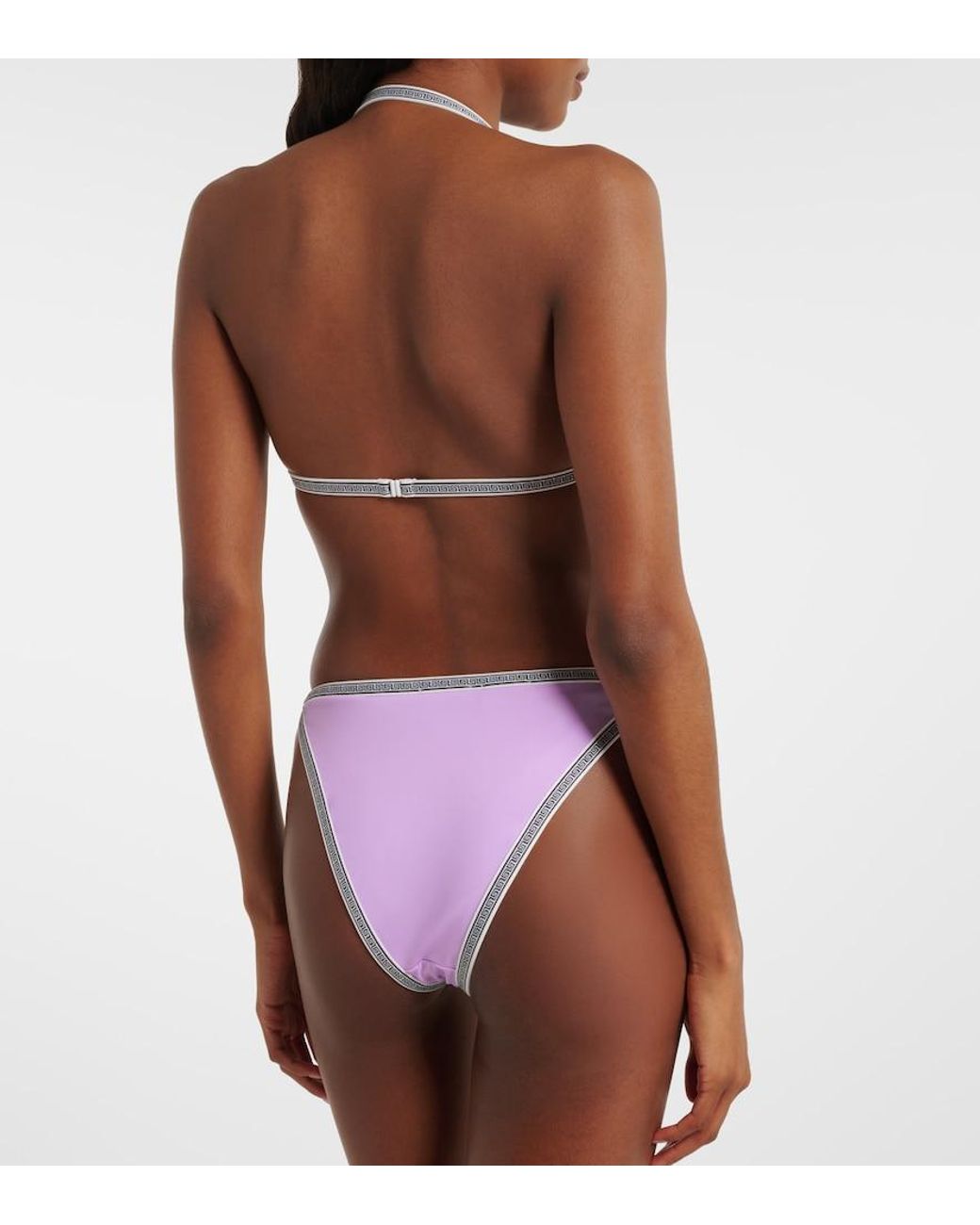 Versace Purple Logo Embroidered Bikini Bottoms