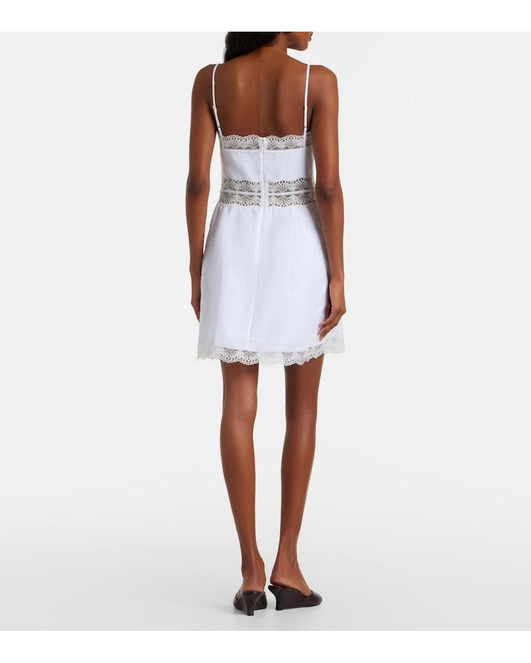 Staud White Amalina Lace-Trimmed Linen Minidress