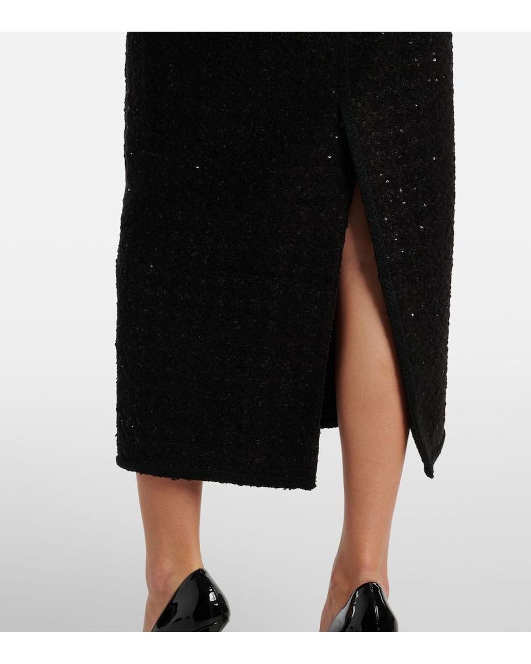 ROTATE BIRGER CHRISTENSEN Black Maxi Bouclé Skirt