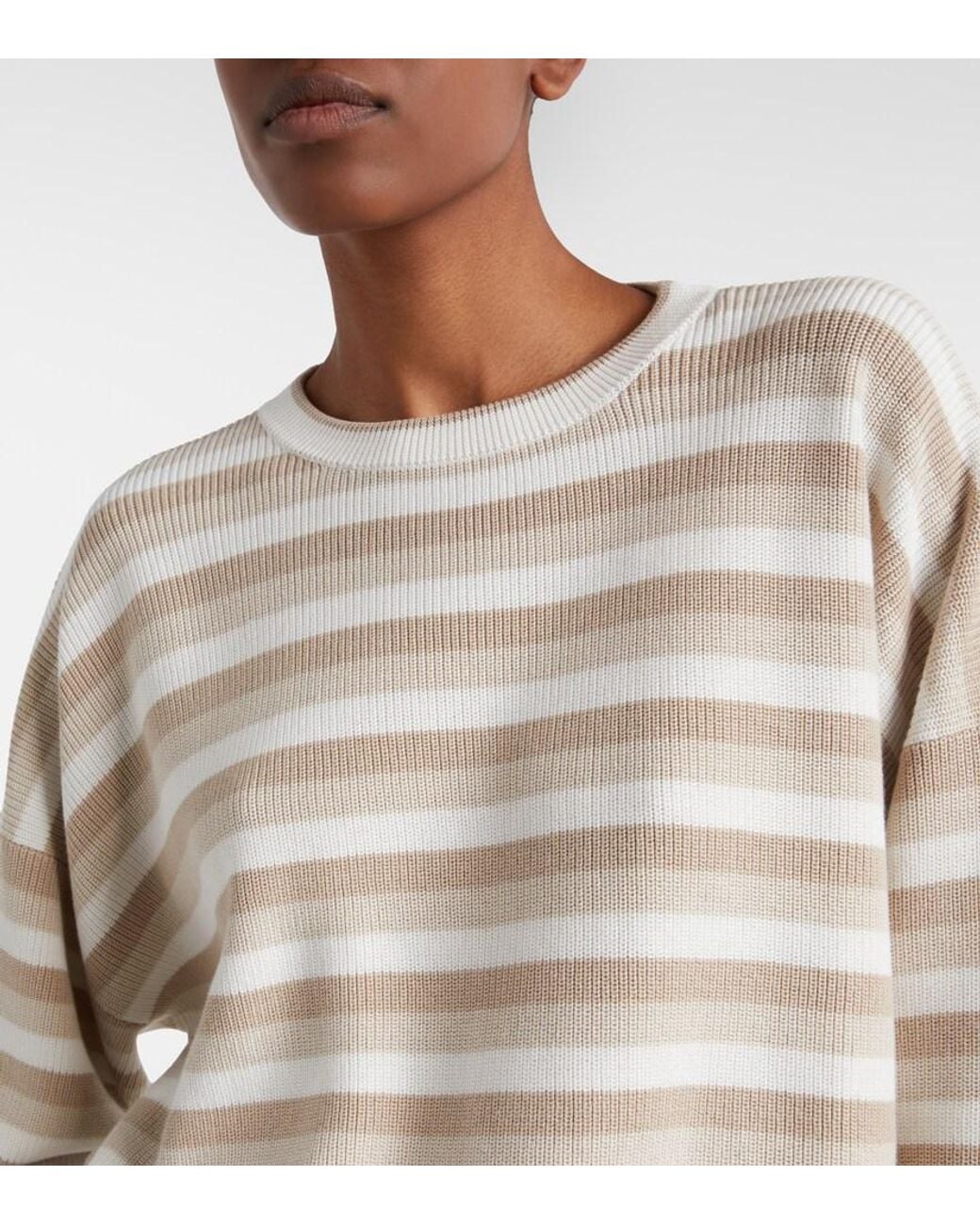 Brunello Cucinelli Natural Striped Cotton Sweater