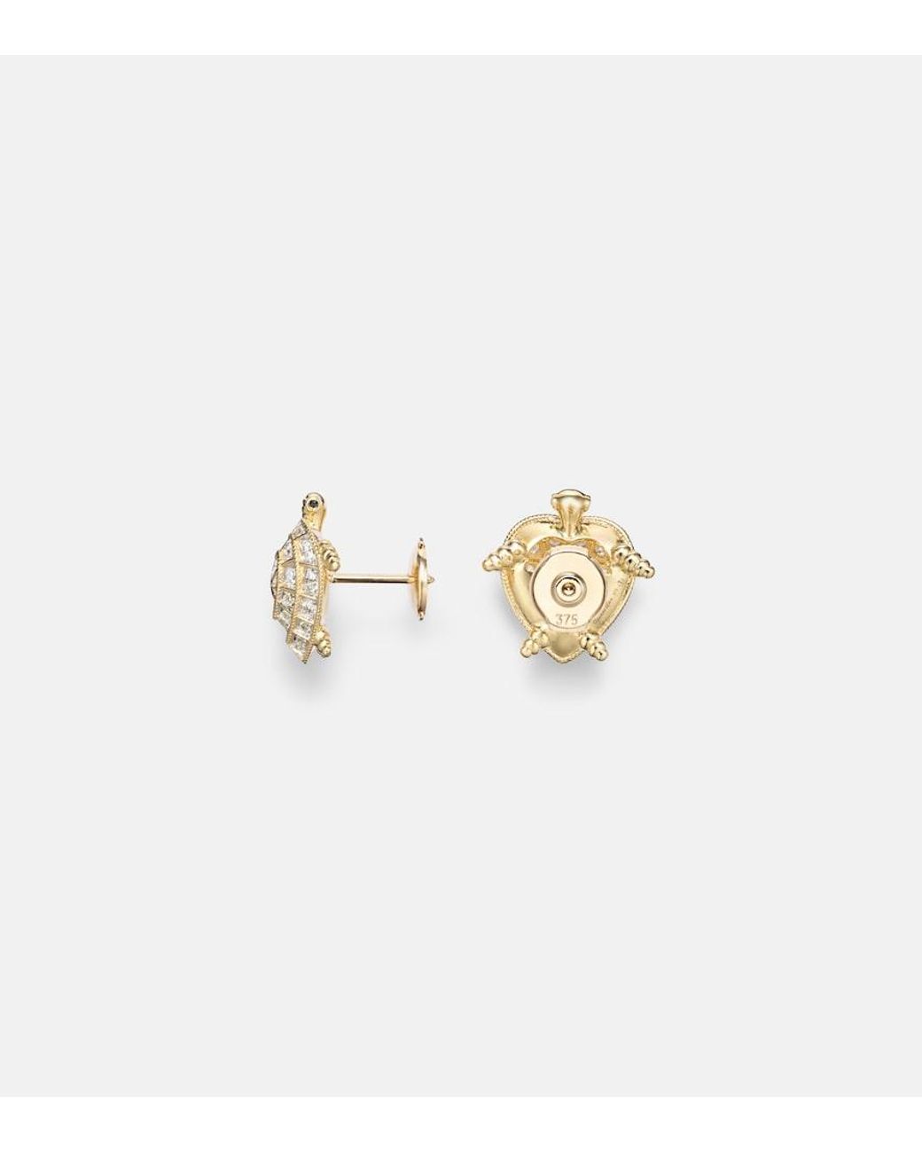 Yvonne Léon White Tortue Coeur 9Kt Earrings With Diamonds