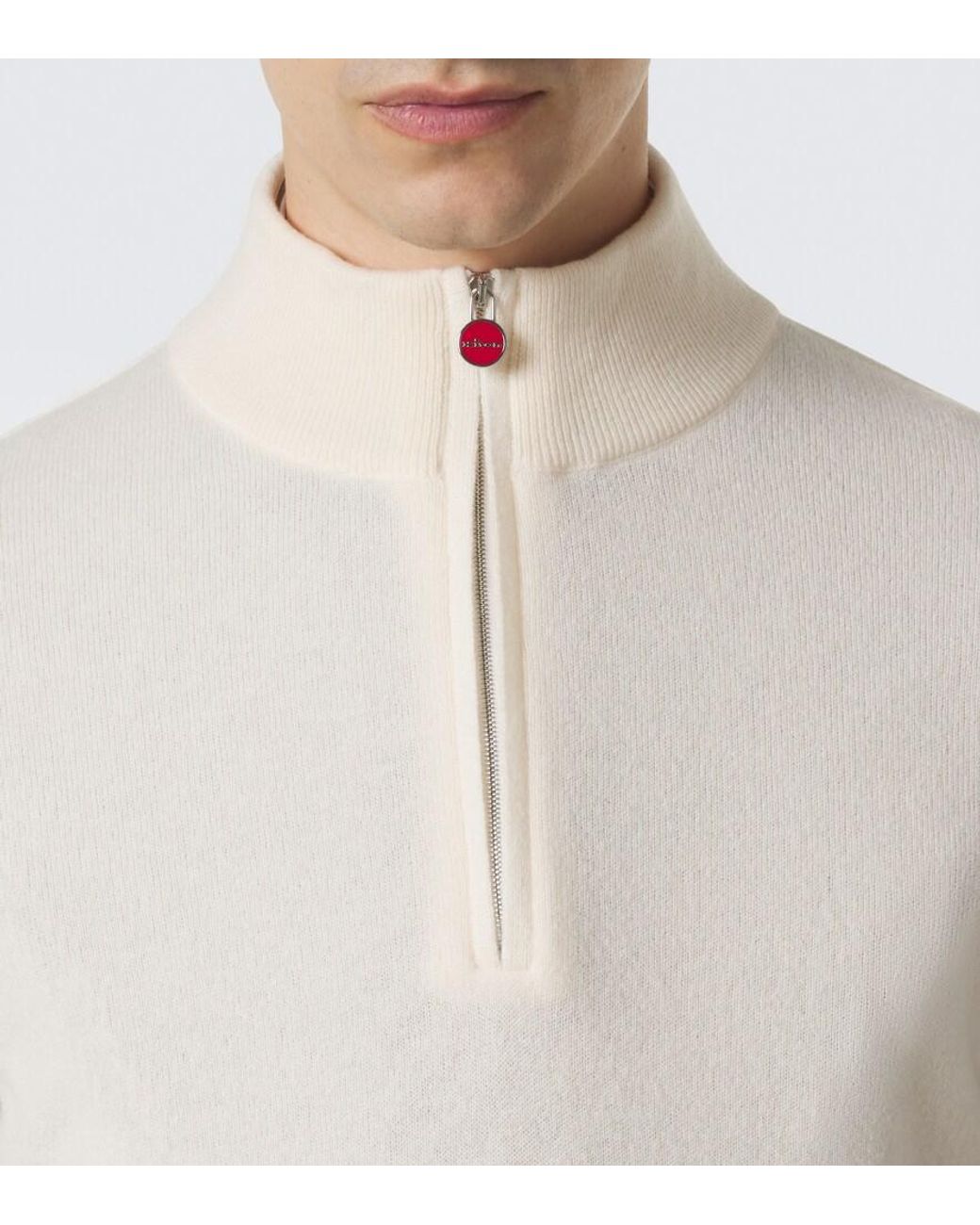 Kiton White Cashmere Half-Zip Sweater for men