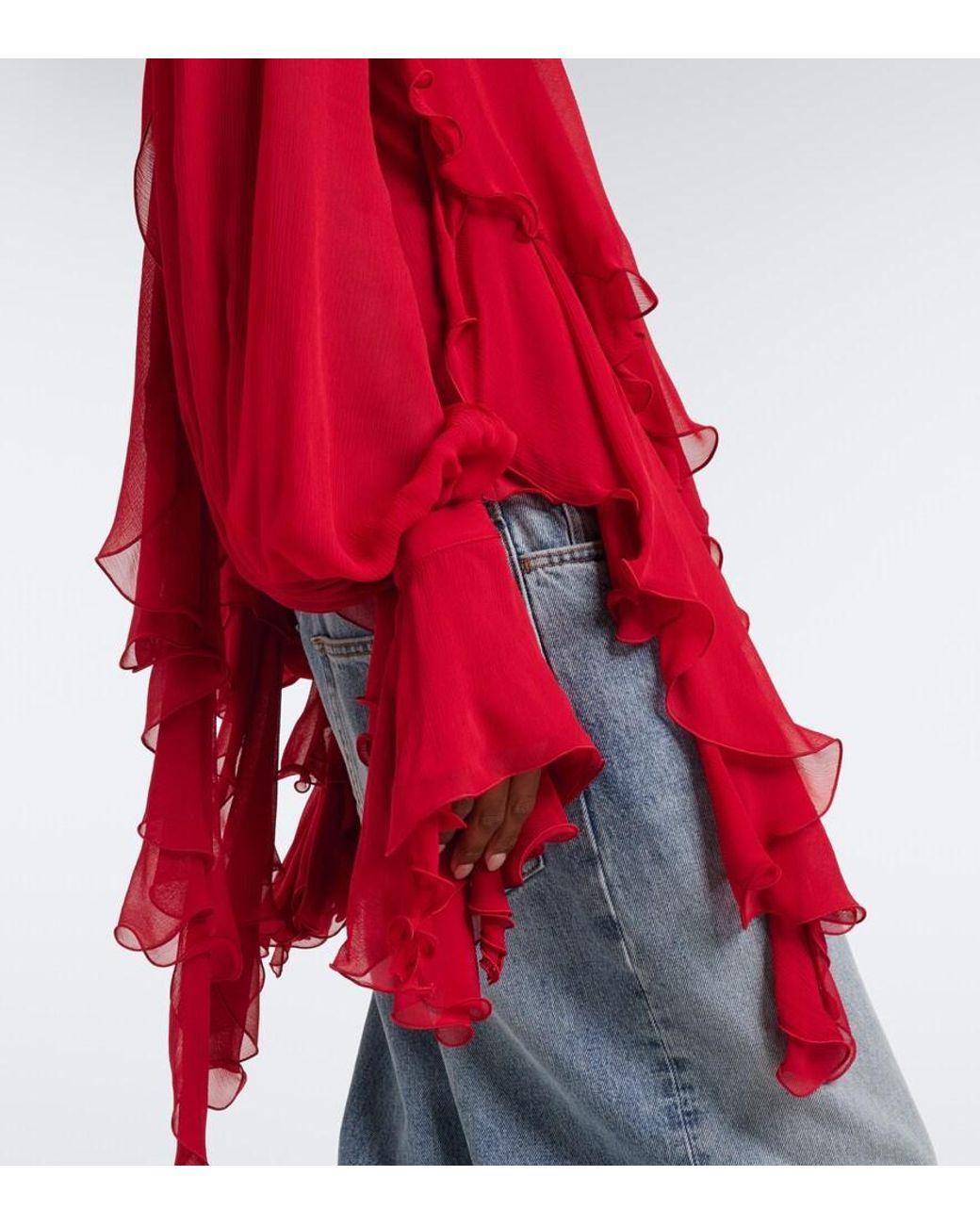 Blumarine Red Ruffled Crepe Blouse