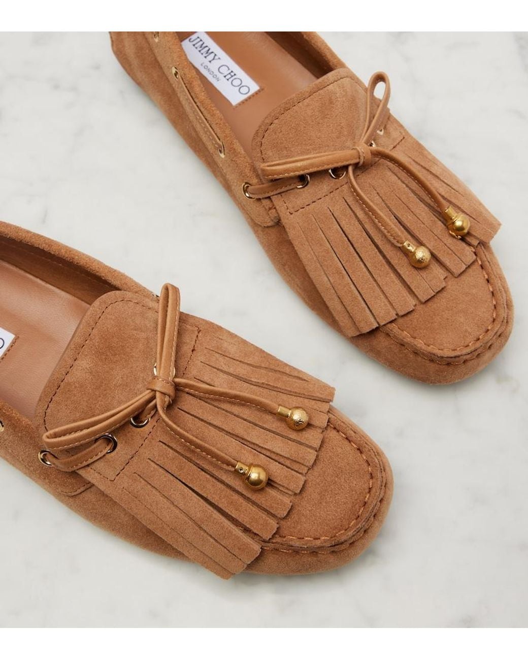 Jimmy Choo Brown Manon F Fringed Suede Boat Shoes