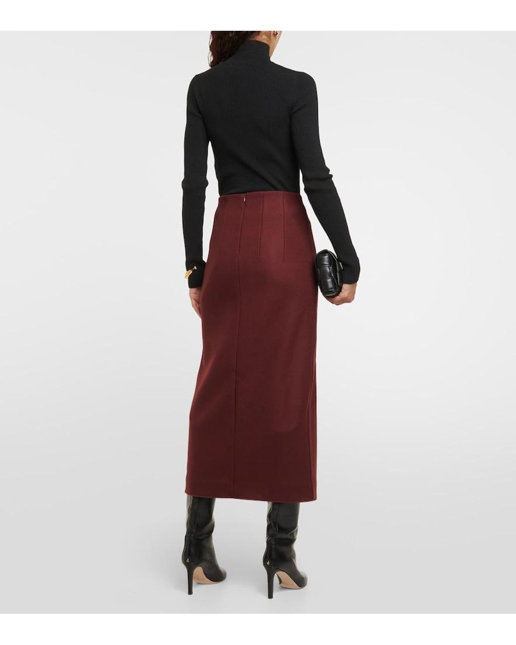 Patou Purple Front-Slit Wool-Blend Midi Skirt