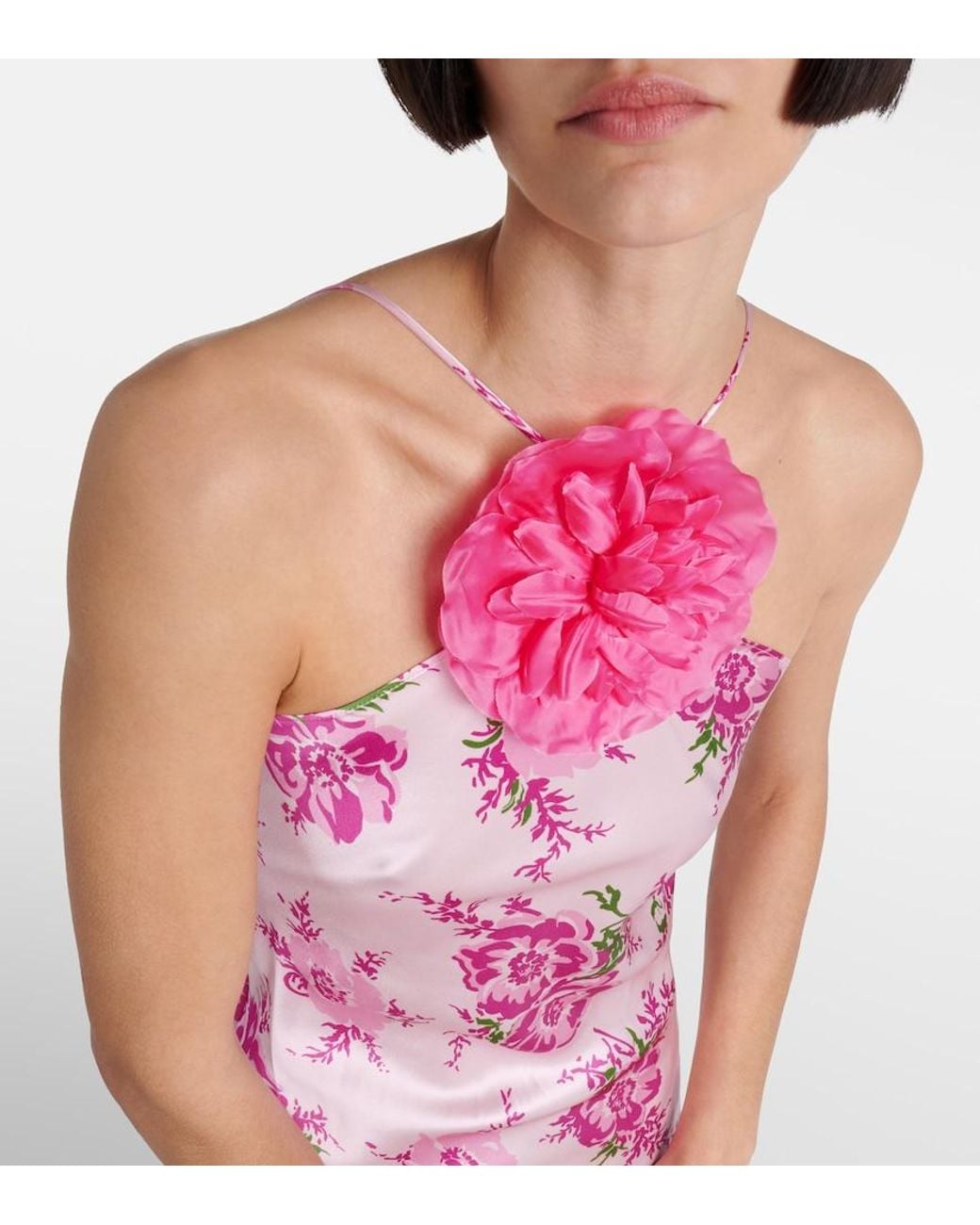 Rodarte Pink Floral-Applique Silk Maxi Dress