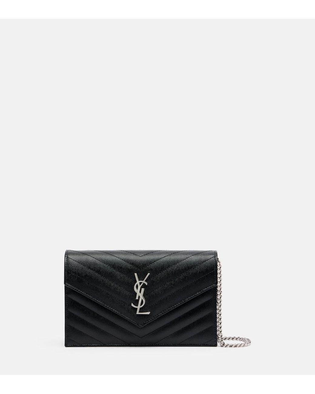 Saint Laurent Black Cassandre Envelope Small Leather Wallet On Chain