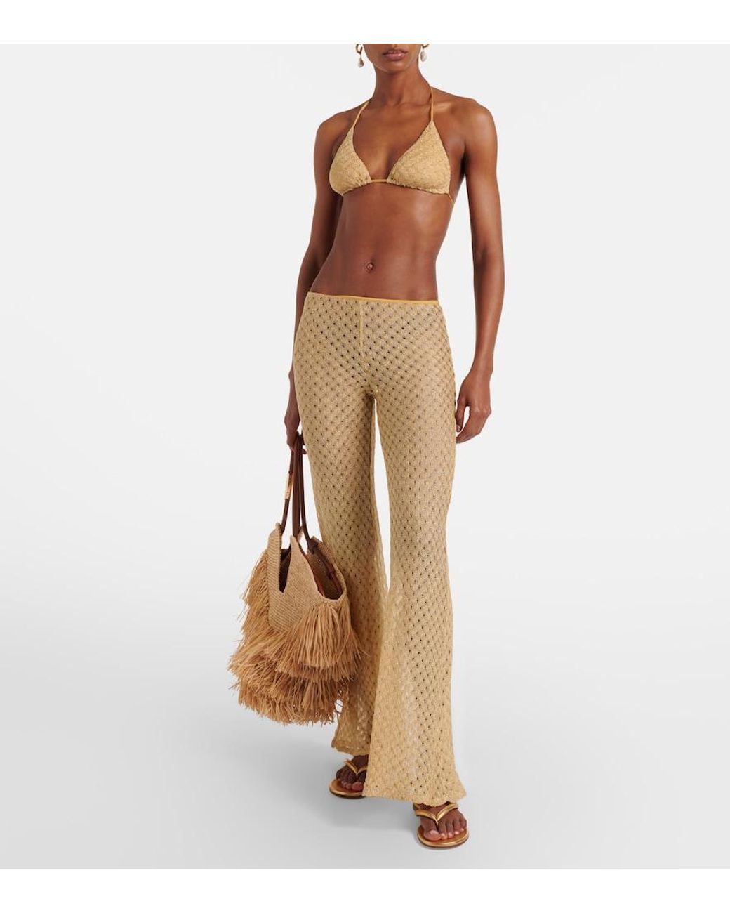 Missoni Natural Open-Knit Lame Flared Pants