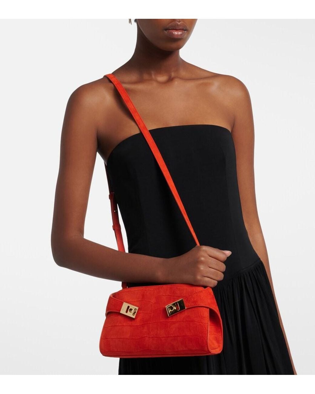 Ferragamo Red Hug Mini Suede Crossbody Bag