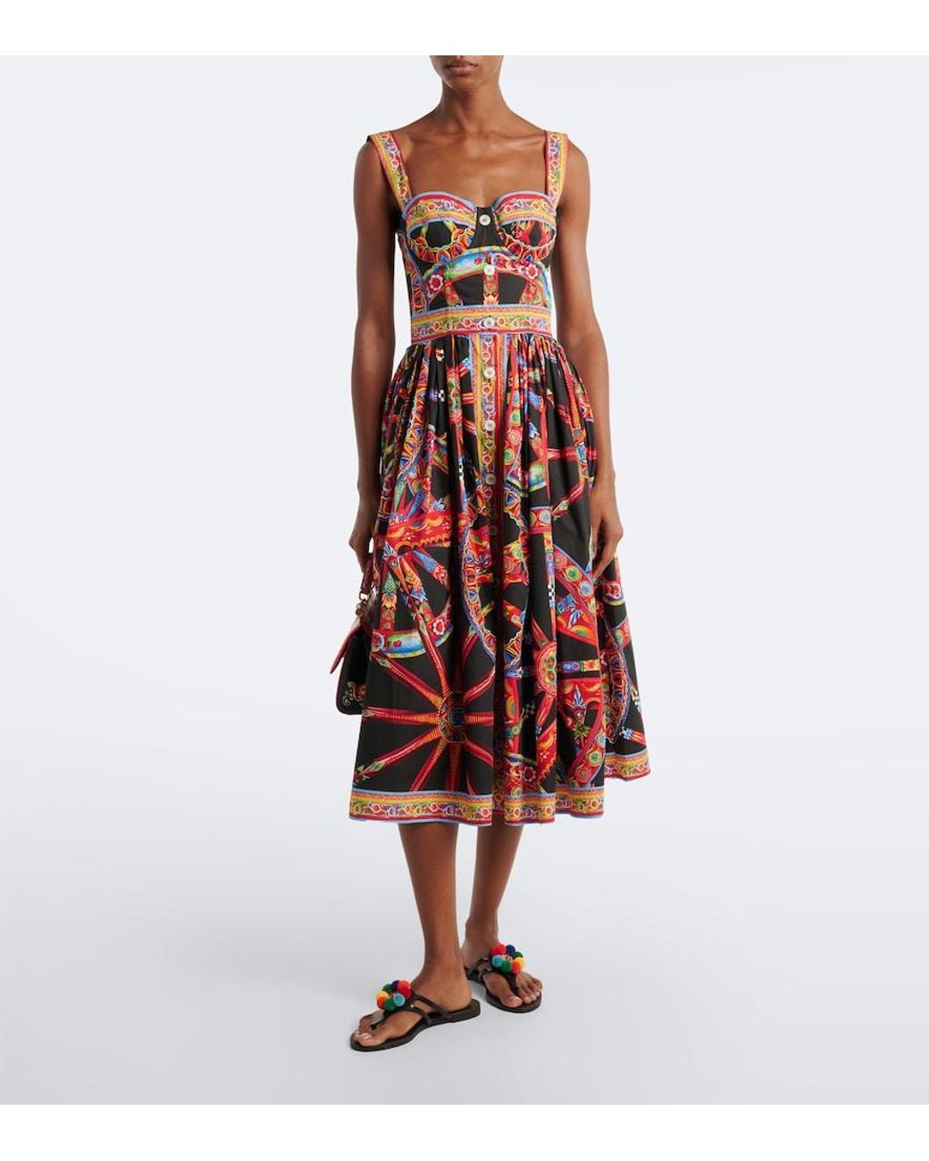 Dolce & Gabbana Red Carretto Cotton Poplin Midi Dress