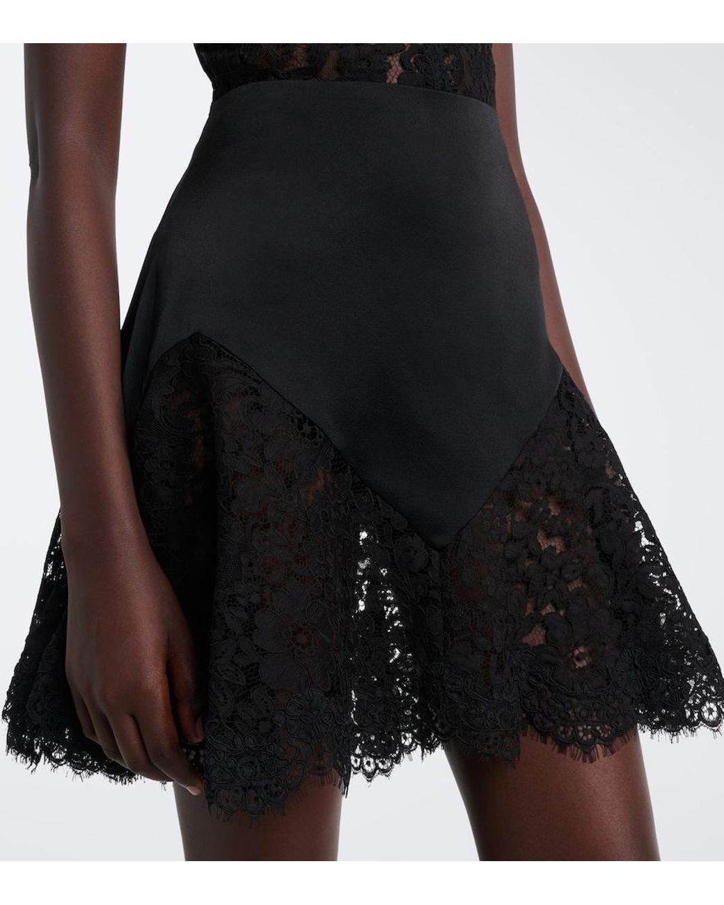Stella McCartney Black Asymmetric Lace-Trimmed Satin Miniskirt