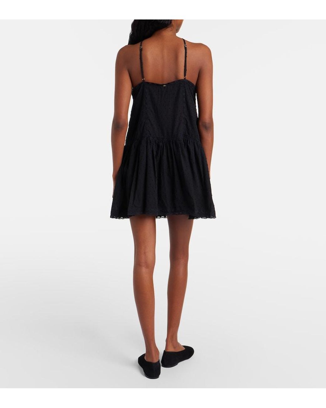 Poupette Black Nora Crochet-Trimmed Cotton Minidress