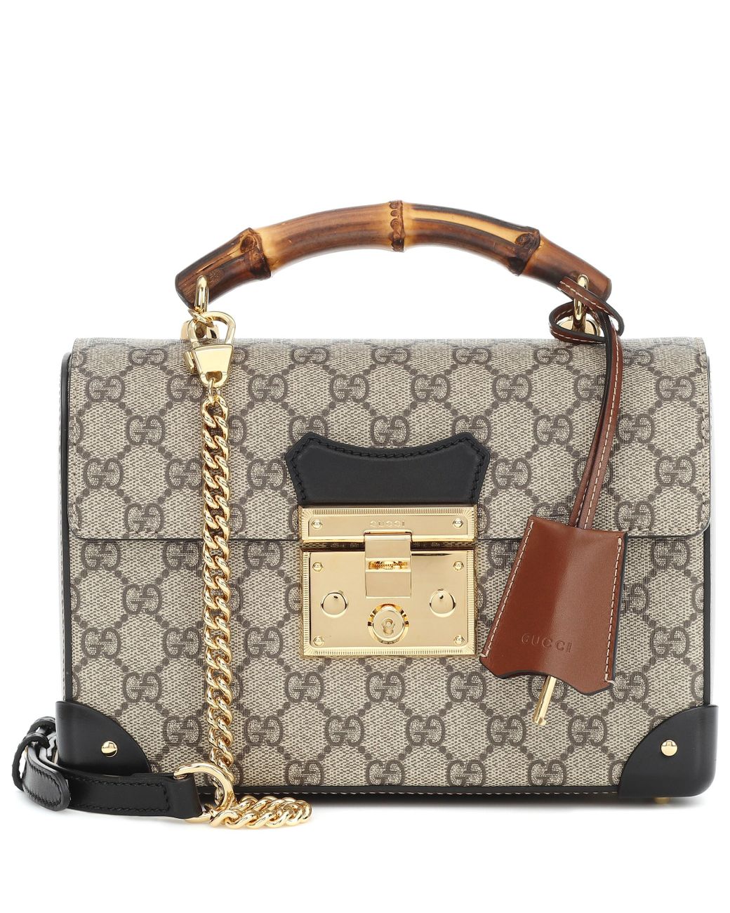 Sac à épaule gg padlock en bambou petite taille Gucci en coloris Neutre