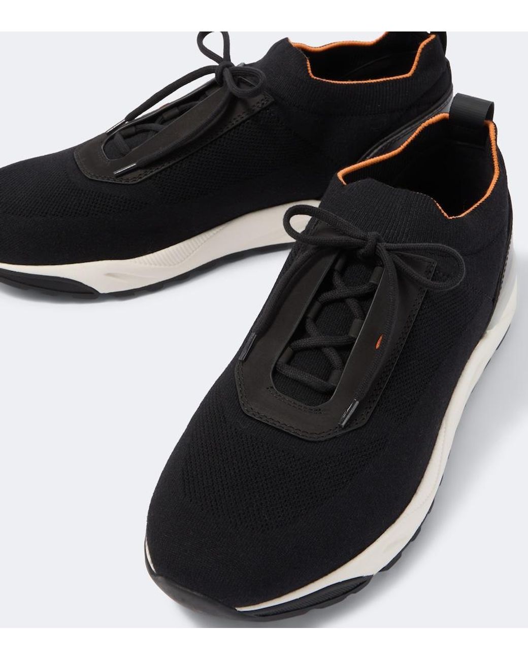 Santoni Black Leather-Trimmed Knitted Sneakers for men