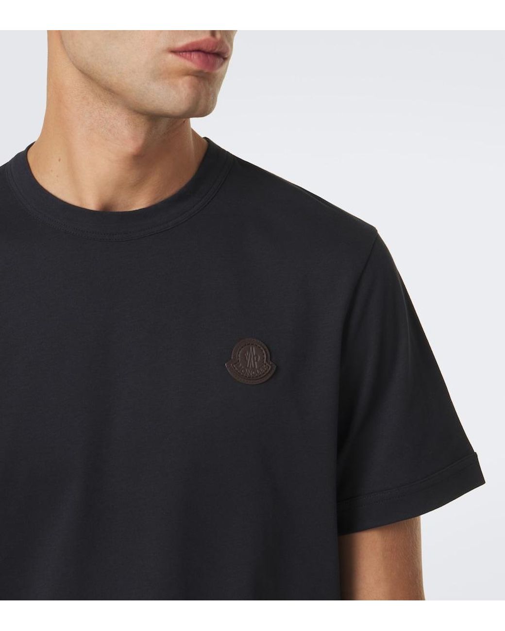 Moncler Black Leather-Trimmed Cotton Jersey T-Shirt for men