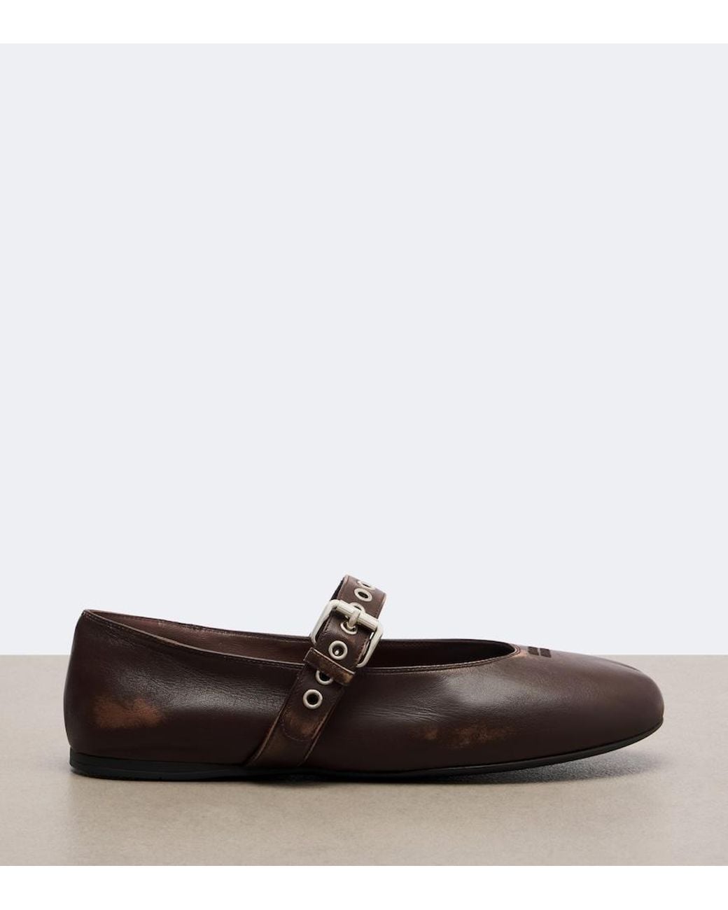 Miu Miu Brown Leather Mary Jane Flats