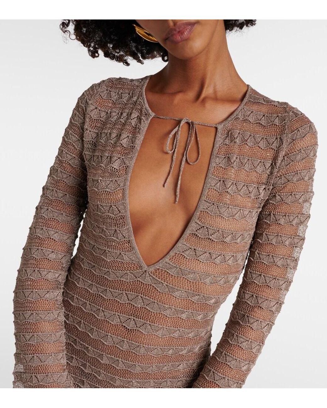 AYA MUSE Brown Lace Metallic Knit Minidress