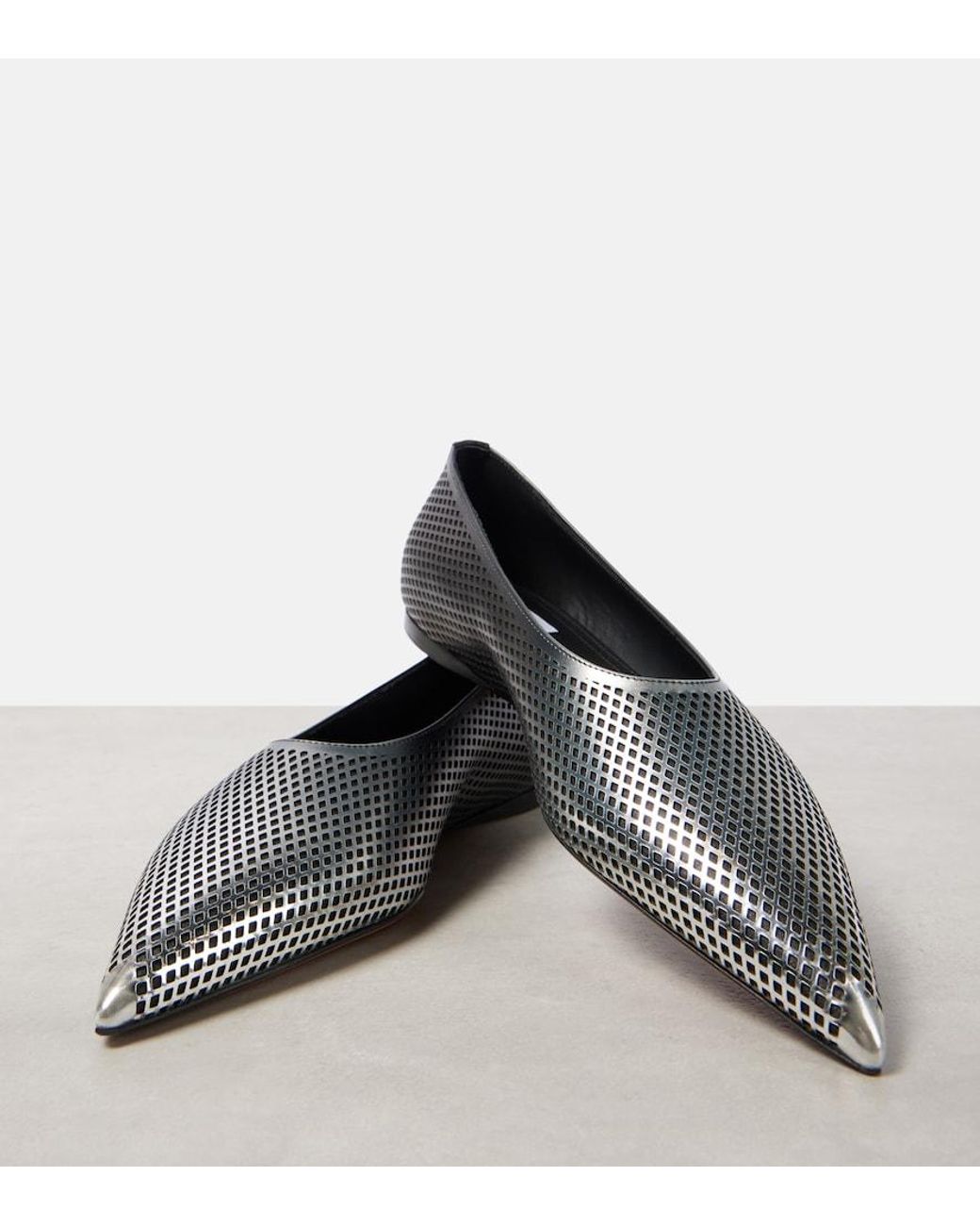 Alaïa Gray Degrade Fishnet Leather Ballet Flats