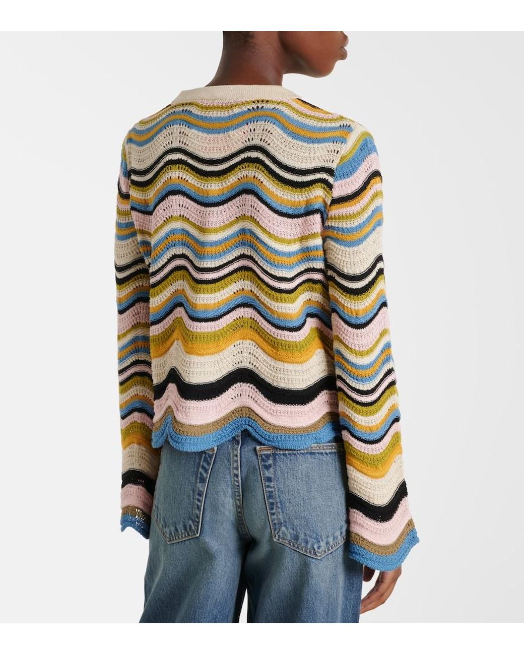 LaDoubleJ Metallic Chevron Crochet Cotton Sweater